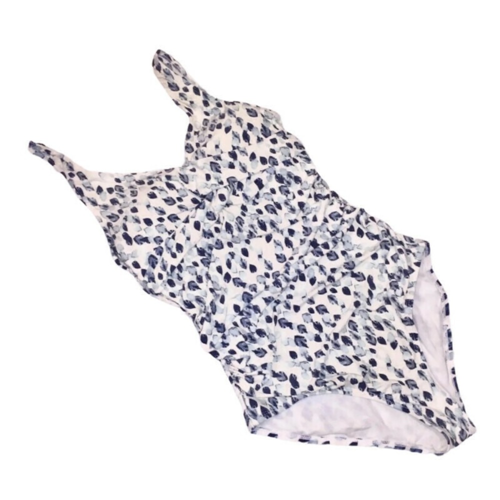Niptuck Swim Suit Women 4 Blue Petal Cross Front